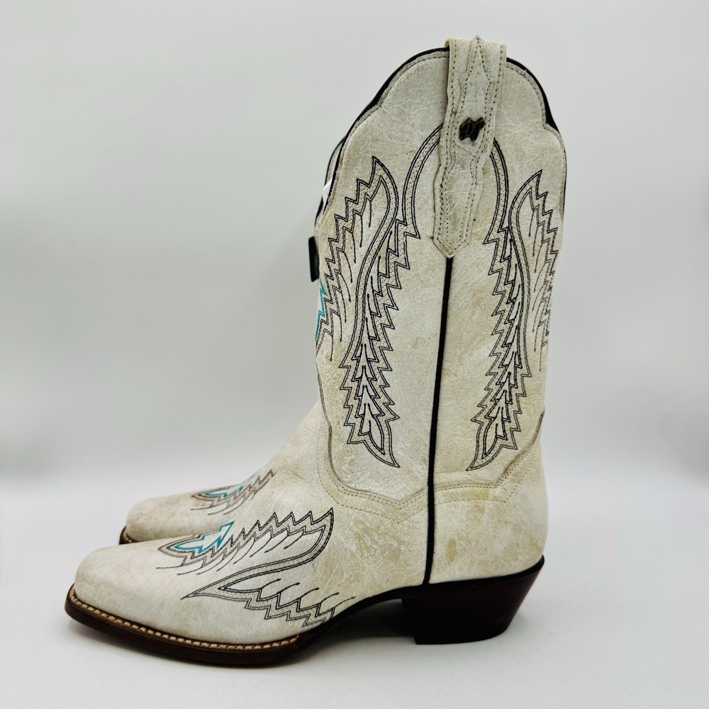 Dan Post Darcy Boots Women's Size 7.5 Distressed White Leather Snip Toe - Picture 10 of 16